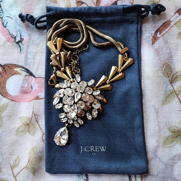 J. Crew Art Deco Revival Brass Tone Clear Stone Statement Necklace Reproduction - Picture 16 of 16